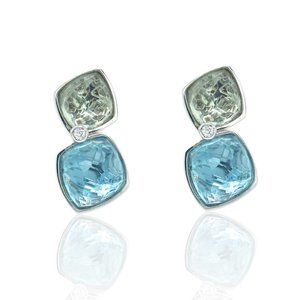Superoro 18K White Gold Diamond Prasiolite & Topaz Earrings